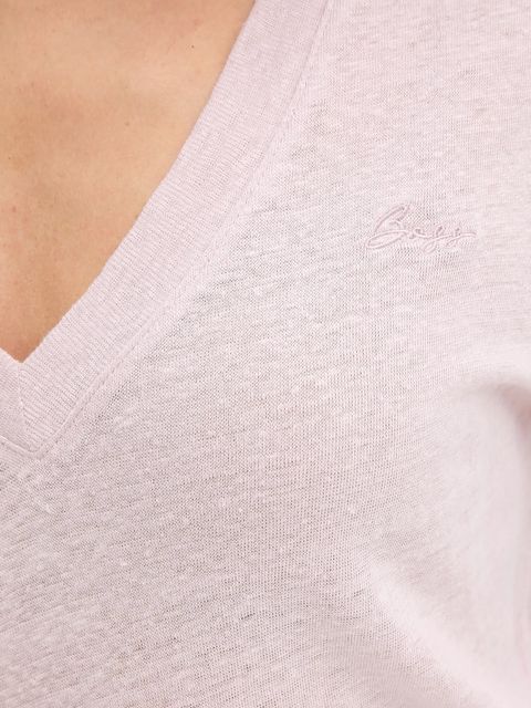 BOSS Orange t-shirt lniany damski kolor różowy 50538645