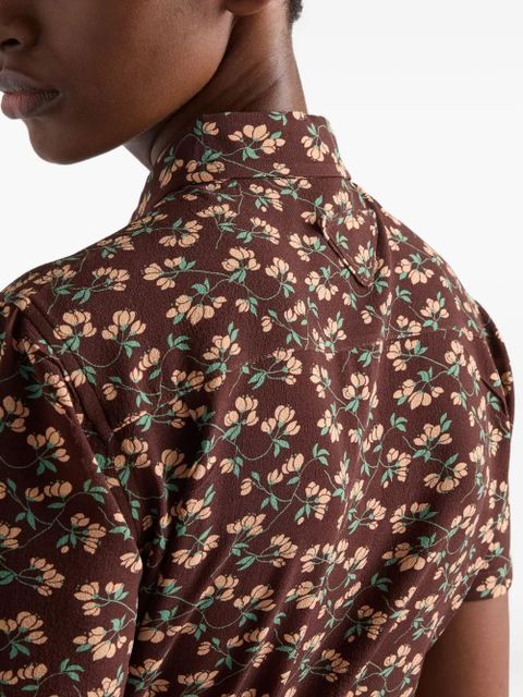 Prada floral-pattern patch-pocket shirt - Brown