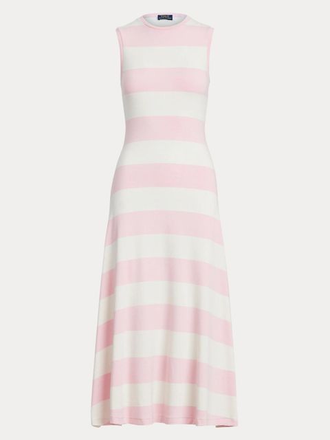 RALPH LAUREN - Sukienka maxi w biało-różowe pasy - zdjęcie produktu nr 1