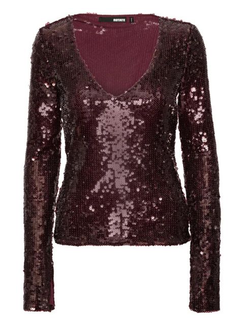 ROTATE BIRGER CHRISTENSEN sequin-embellishment V-neck top - Red - zdjęcie produktu nr 1