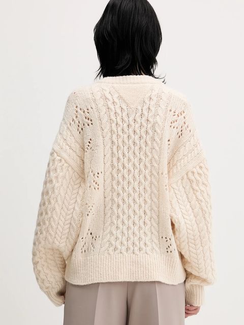 Tommy Jeans kardigan z dodatkiem wełny damski kolor beżowy ciepły DW0DW22511