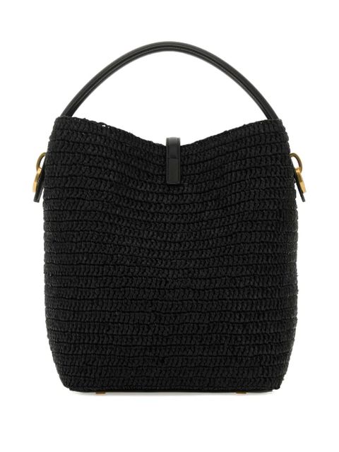 Saint Laurent Le 37 raffia leather-trimmed bucket bag - Black - zdjęcie produktu nr 2