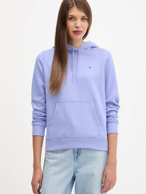 Tommy Jeans bluza damska kolor zielony z kapturem gładka DW0DW19958