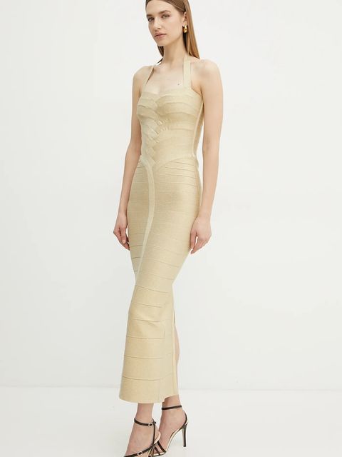 Herve Leger sukienka Iris kolor złoty maxi dopasowana HLM8505780 - zdjęcie produktu nr 1