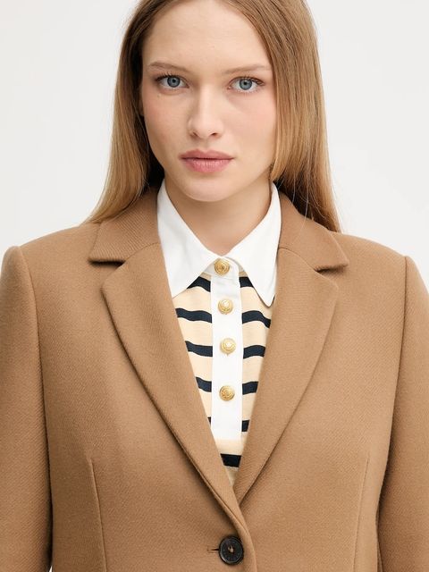 Tommy Hilfiger płaszcz z dodatkiem wełny kolor beżowy WW0WW46547