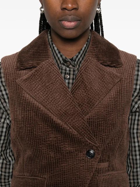 GANNI corduroy button waistcoat - Brown