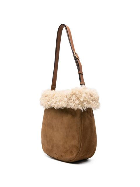 Saint Laurent shearling-trim shoulder bag - Brown