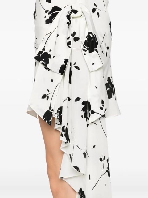 Alessandra Rich floral-print one-shoulder dress - White