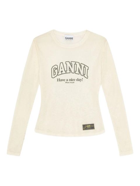 GANNI logo-print long-sleeve top - Neutrals - zdjęcie produktu nr 1