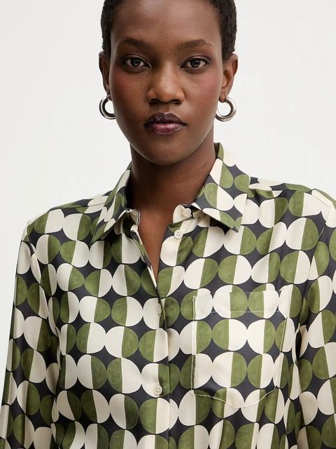 Weekend Max Mara koszula jedwabna RIVE damska kolor zielony regular z kołnierzykiem klasycznym 2525116062600