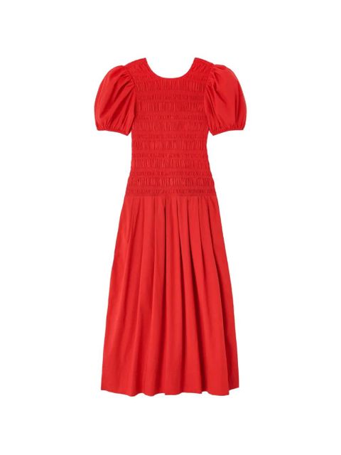 GANNI smocked puff-sleeve dress - Red - zdjęcie produktu nr 1