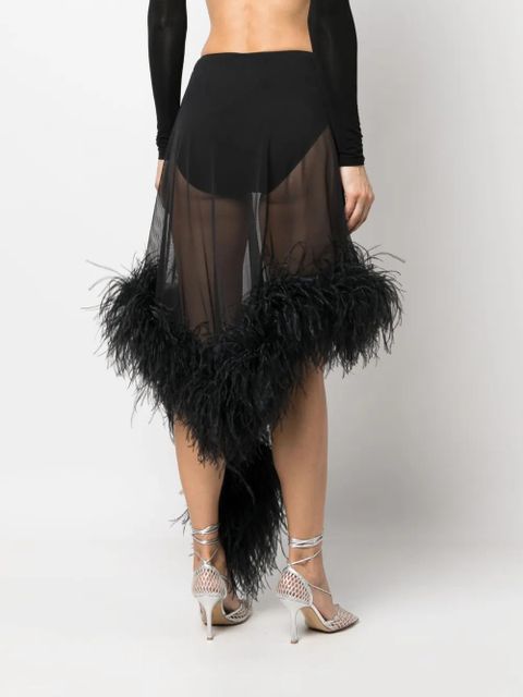 The Attico Miya feather-trimmed asymmetric skirt - Black