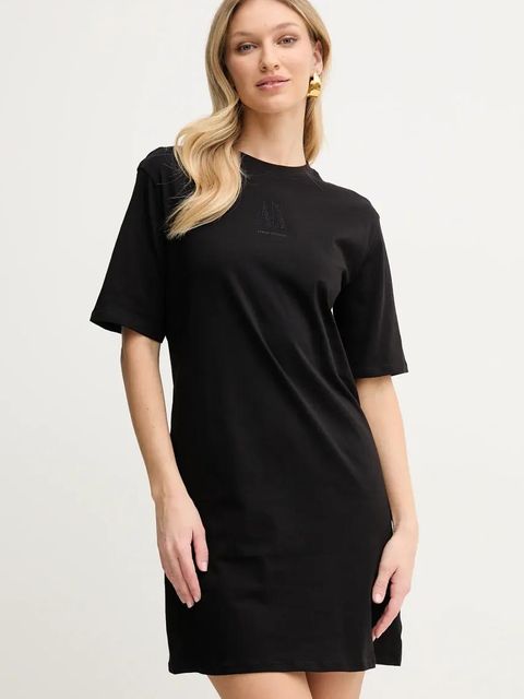 Armani Exchange sukienka bawełniana kolor czarny mini prosta XW000825 AF10356