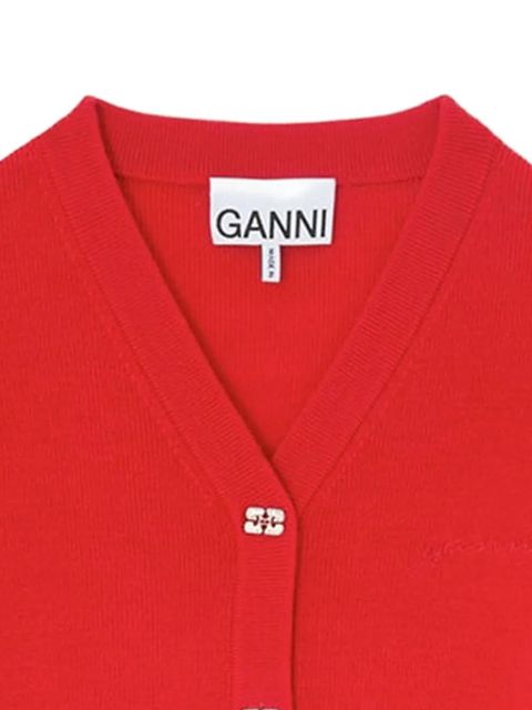 GANNI logo-button V-neck cardigan - Red - zdjęcie produktu nr 2