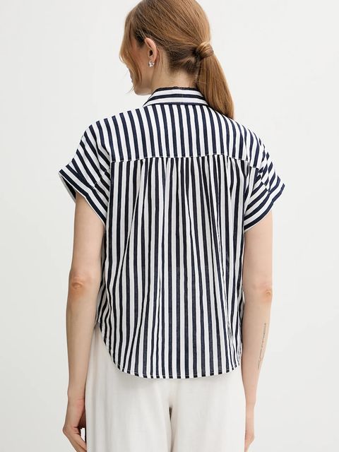 United Colors of Benetton koszula z domieszką lnu damska kolor granatowy relaxed z kołnierzykiem klasycznym 58I5DQ08M