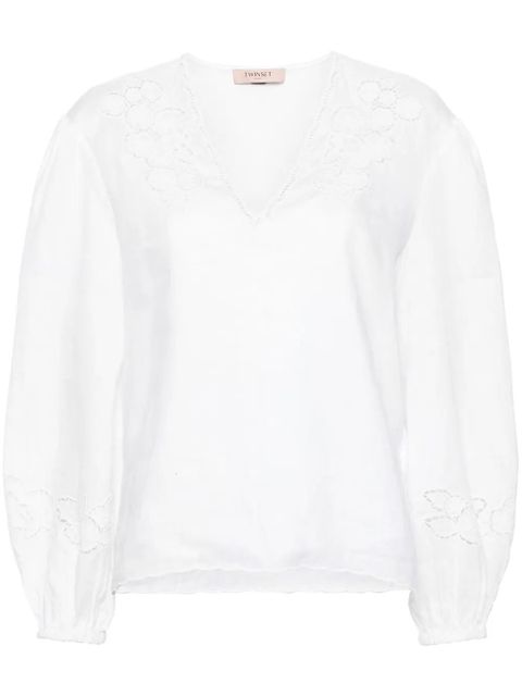 TWINSET floral-embroidered linen blouse - White - zdjęcie produktu nr 1