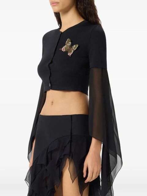Blumarine butterfly-appliqué flared-sleeve cardigan - Black