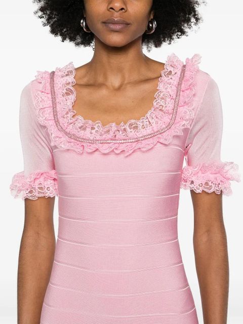 Self-Portrait ruffled knitted mini dress - Pink - zdjęcie produktu nr 2
