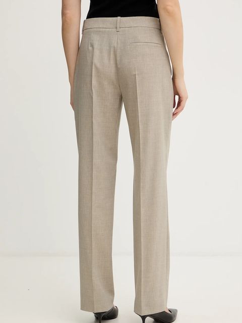 BOSS spodnie wełniane damskie kolor beżowy proste medium waist 50542004