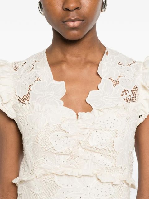 SANDRO floral-embroidered lacedetail mini dress - Neutrals