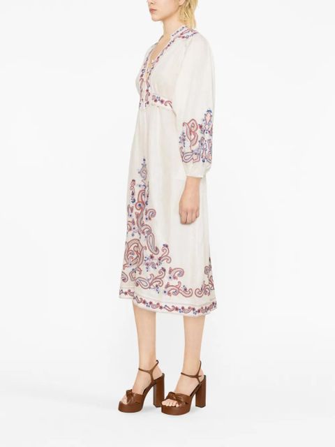 ZIMMERMANN Devi floral-embroidery midi dress - Neutrals