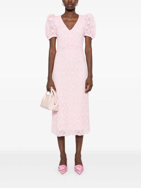 ROTATE BIRGER CHRISTENSEN lace puff-sleeve midi dress - Pink