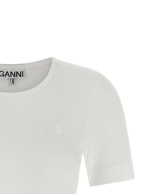 GANNI ribbed logo-embroidered T-shirt - White
