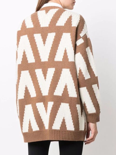 Valentino Garavani logo-intarsia virgin wool cardigan - Brown