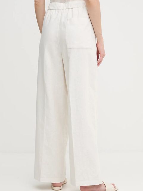 Calvin Klein spodnie lniane damskie kolor beżowy szerokie high waist LV044B676G