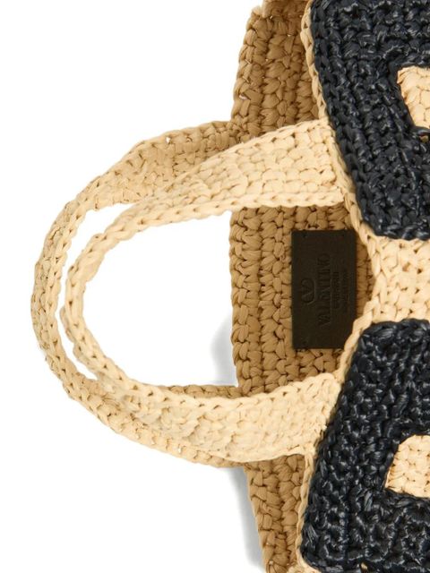 Valentino Garavani small Viva Superstar raffia tote bag - Neutrals