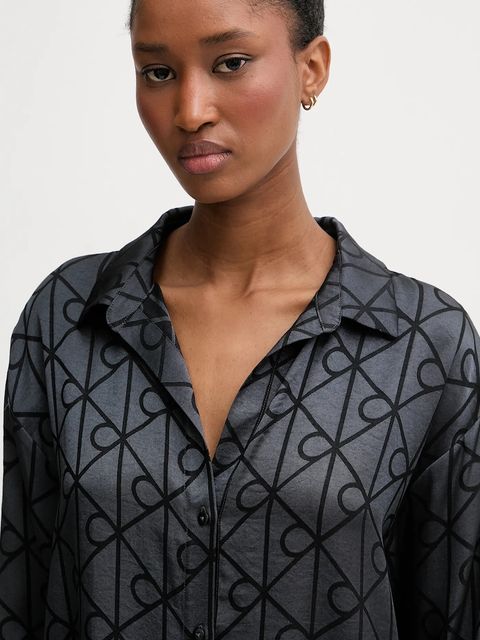 Calvin Klein Underwear koszula piżamowa damska kolor szary satynowa LV00QS7535