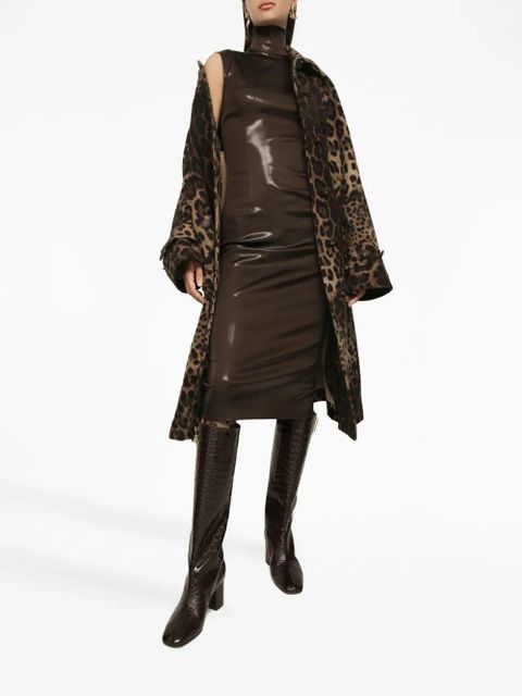 Dolce & Gabbana leopard-print belted single-breasted coat - Brown
