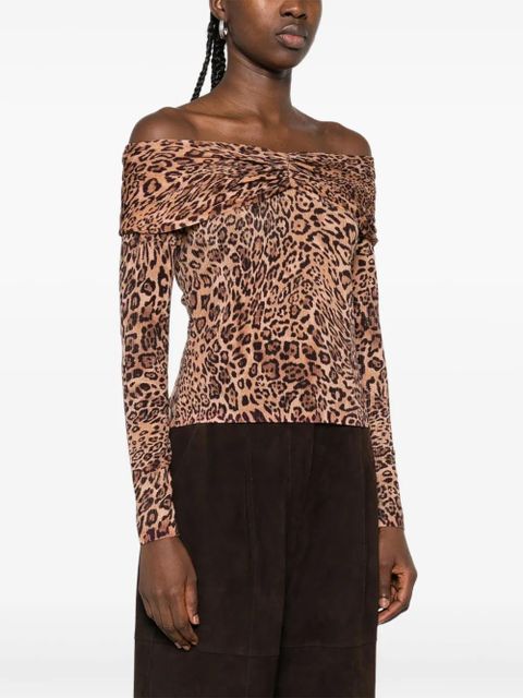 TWINSET leopard-print off-shoulder sweater - Brown