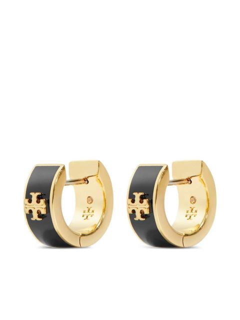 Tory Burch enamel huggie earrings - Black