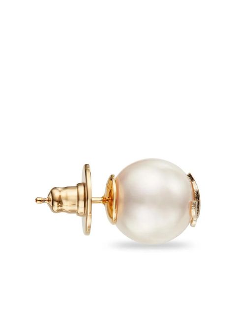 Jimmy Choo debossed-logo pearl earrings - White