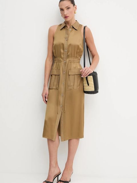 Twinset sukienka z domieszką lnu kolor zielony midi prosta 251TT2270