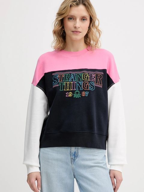 United Colors of Benetton bluza bawełniana dziecięca x Stranger Things damska kolor granatowy wzorzysta 33NVD10BB - zdjęcie produktu nr 1
