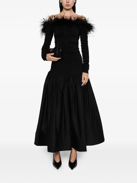 Self-Portrait feather ruched top - Black