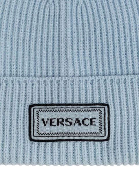 Versace logo-patch beanie - Blue