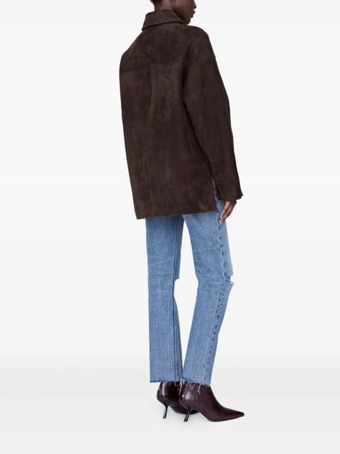 ANINE BING gold-button suede jacket - Brown