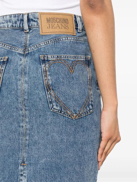 Moschino logo-appliqué pencil denim skirt - Blue