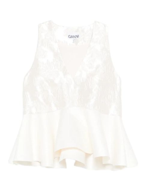 GANNI satin cloque peplum top - White - zdjęcie produktu nr 1