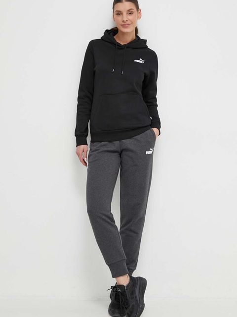Puma bluza damska kolor czarny z kapturem gładka 586799