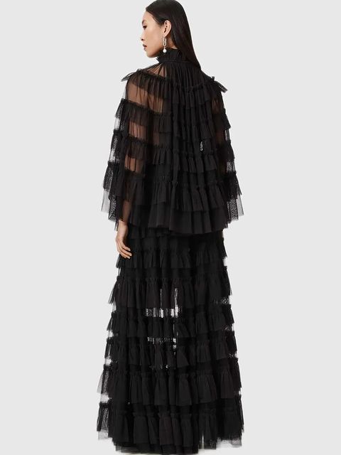 AllSaints spódnica kolor czarny maxi rozkloszowana W071RD