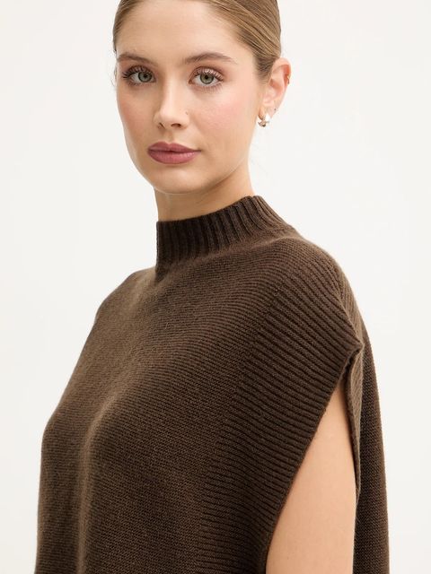 United Colors of Benetton kamizelka z dodatkiem wełny damski kolor brązowy z półgolfem 1244D10EF