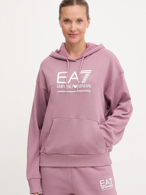 EA7 Emporio Armani bluza damska kolor różowy z kapturem z aplikacją AF12473.7W000417 - zdjęcie produktu nr 1