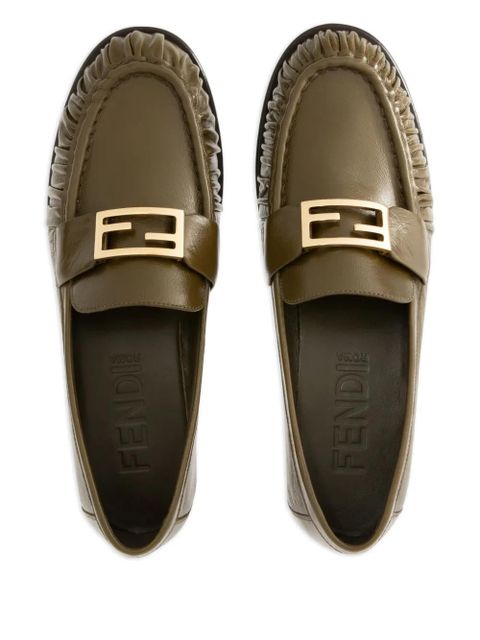 FENDI FF Baguette buckle ruched loafers - Green