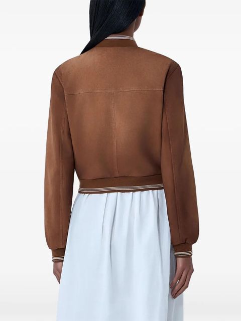 Miu Miu button-up rib-trim leather jacket - Brown