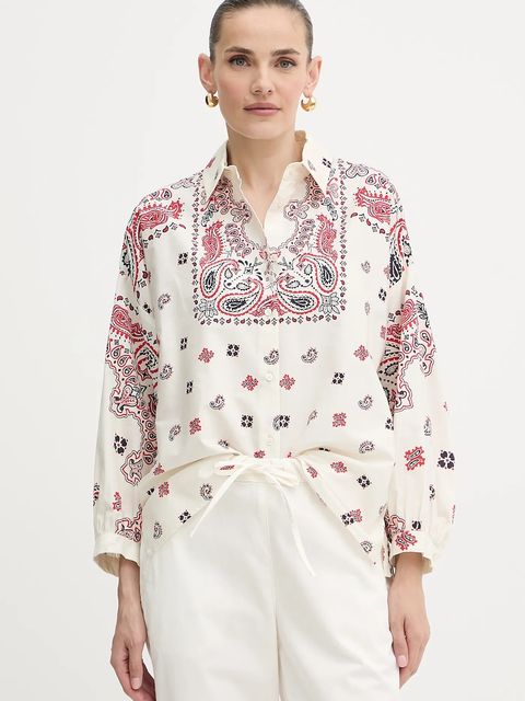 Weekend Max Mara koszula bawełniana ADDA damska kolor beżowy relaxed z kołnierzykiem klasycznym 2525116021600 - zdjęcie produktu nr 1