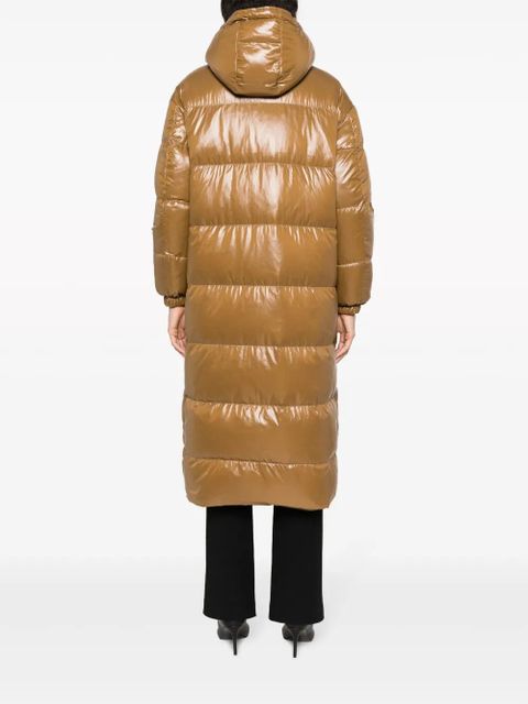 Yves Salomon logo-print padded down coat - Brown